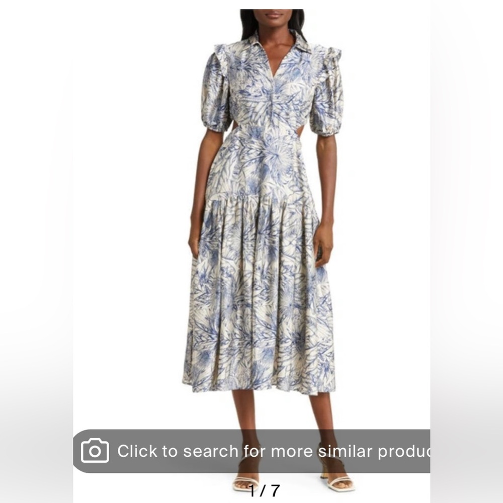 Floral Blue and White Midi Dress